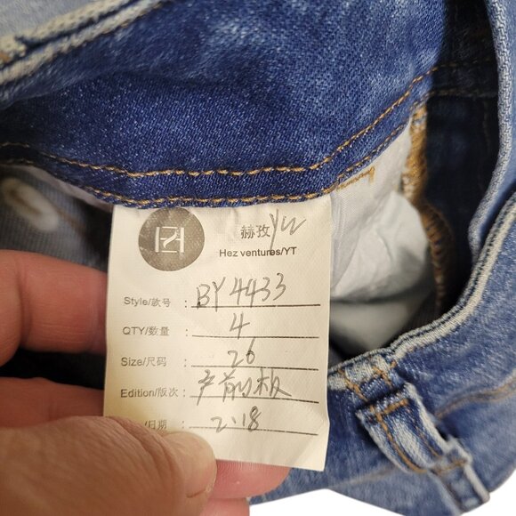 Flying Monkey Blue Boot Cut Jeans Frayed Raw Hem Cropped Ankle High Rise Size 26 - Picture 11 of 16